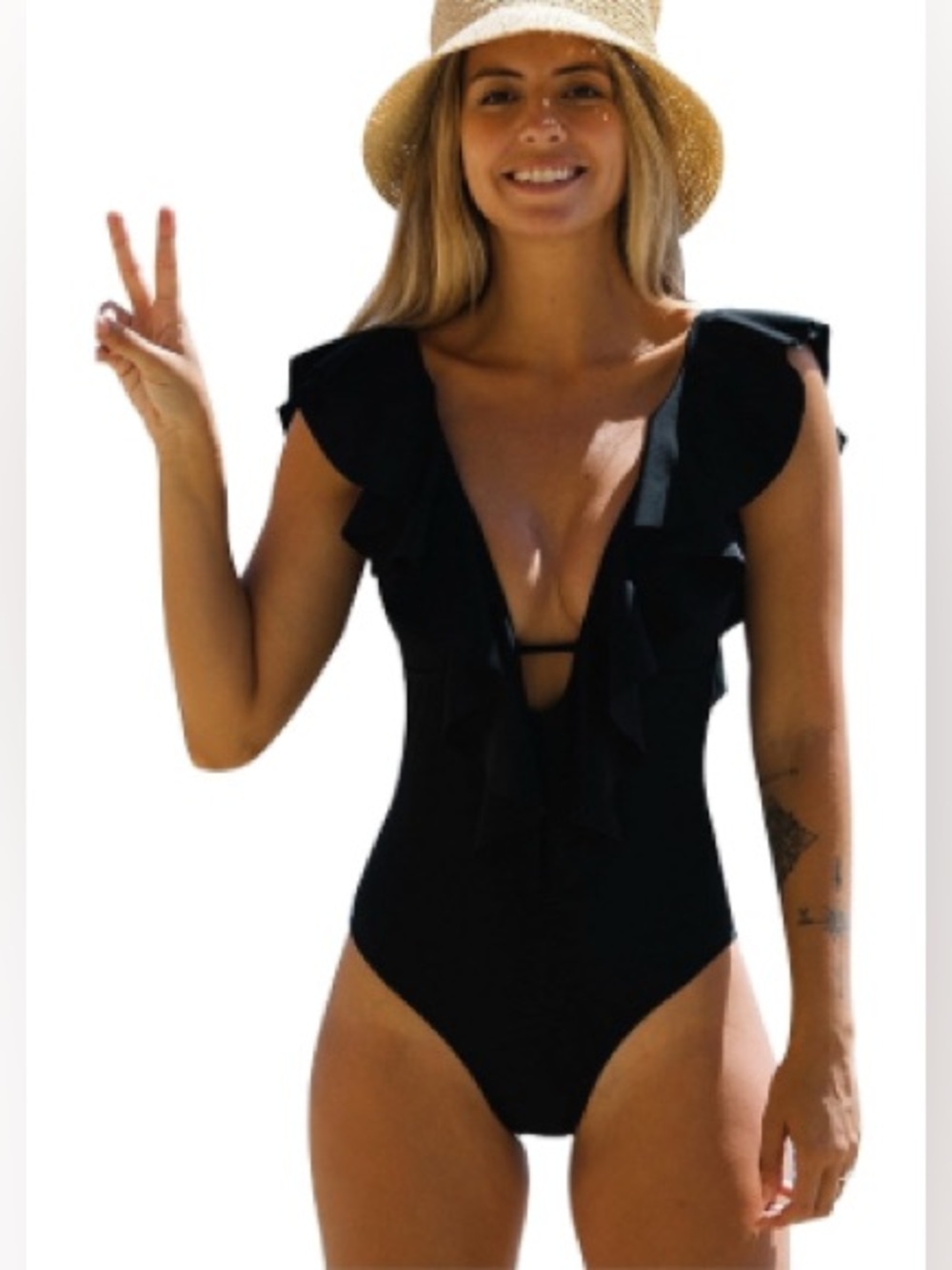 NWT-Small Black Ruffle
Deep V-Neck adjustable tie back
Classic bathing suit